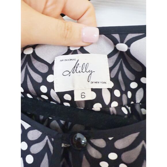 Milly Silk Keyhole Blouse Abstract Black White Size 6 - Picture 5 of 7